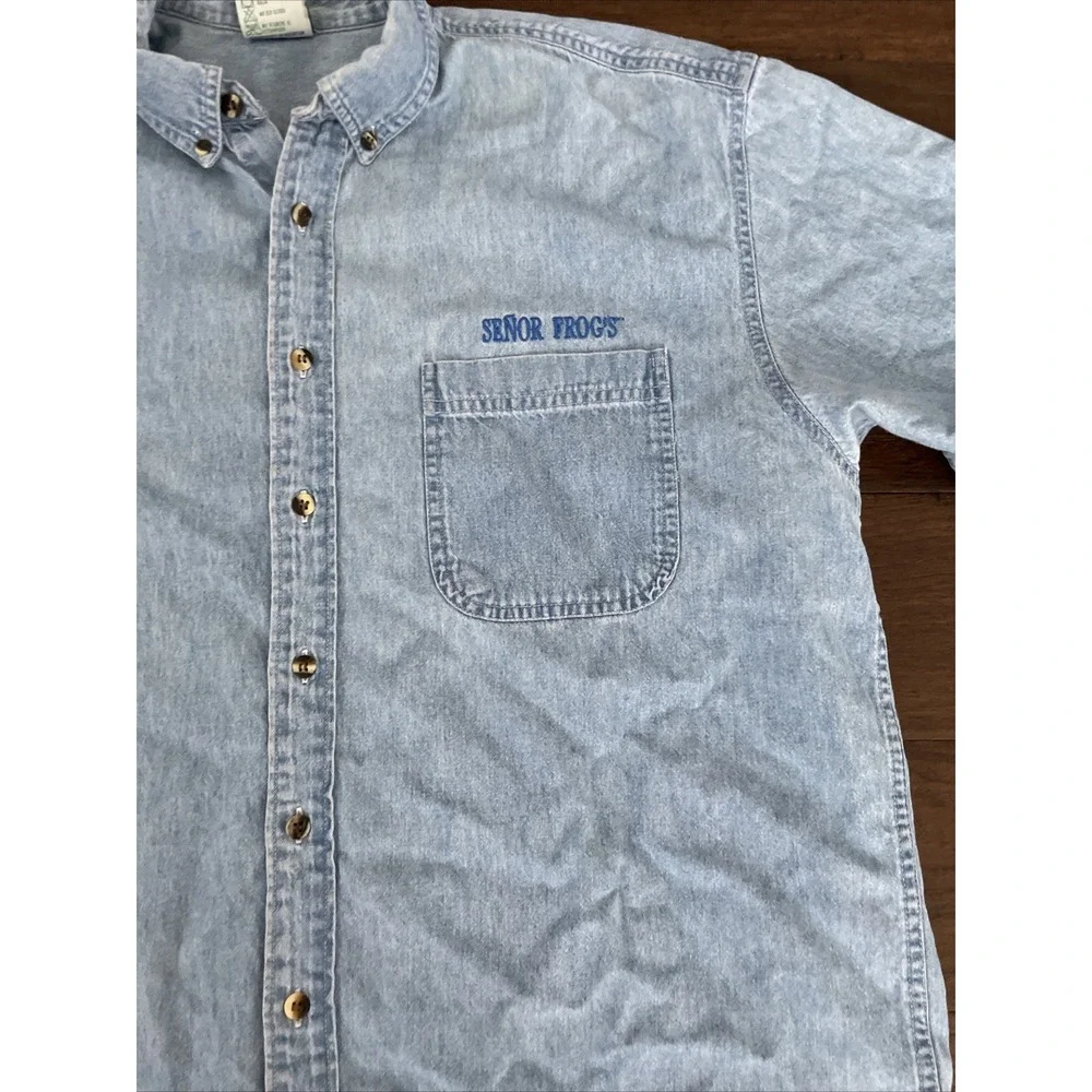 Official‎ Wear Mens Shirt Denim Blue Senor Frogs Mazatlan Mexico L